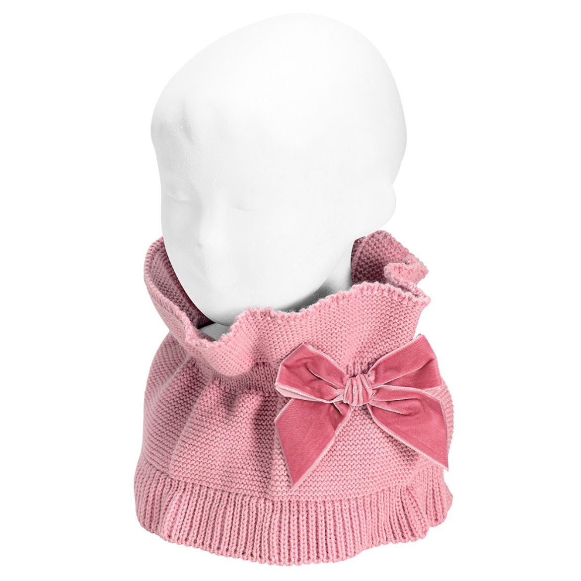 Picture of Condor Pale Pink Garter Stitch Snood Scarf with Big Velvet Bow 