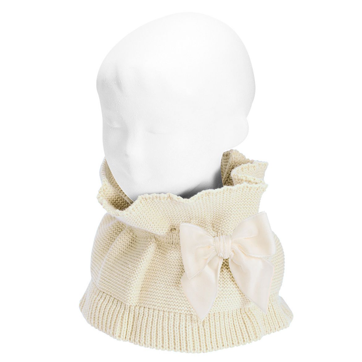 Picture of Condor Cream Garter Stitch Snood Scarf with Big Velvet Bow 
