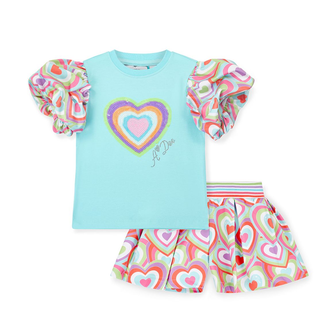 Picture of A Dee Emma Turquoise Heart Print Short Set