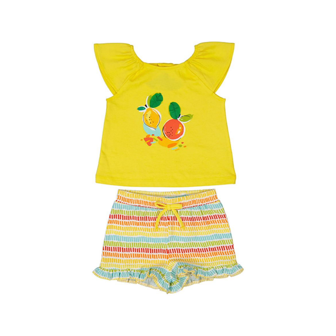 Picture of Mayoral Baby Girl Yellow Fruit Striped Short Set