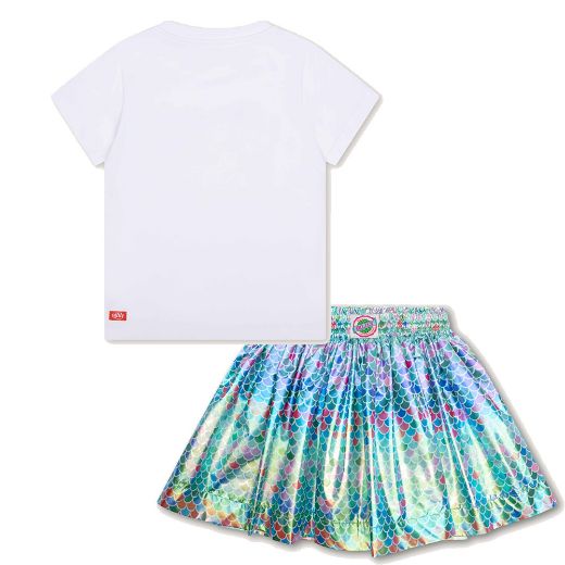 Picture of Oilily Girls White Tak T-Shirt & Blue Shield Skirt