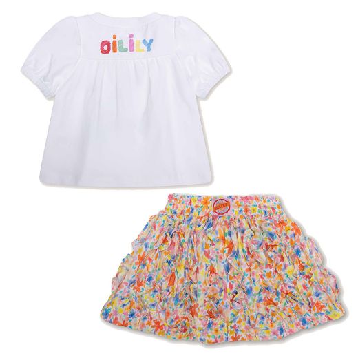 Picture of Oilily Girls White Tubby T-Shirt & Floral Sunny Skirt Set 