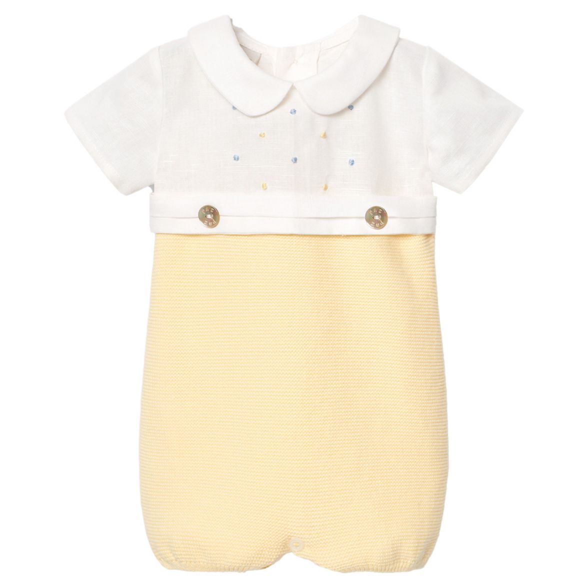 Picture of Paz Rodriguez Baby Boys Lemon & White Knitted Short Romper