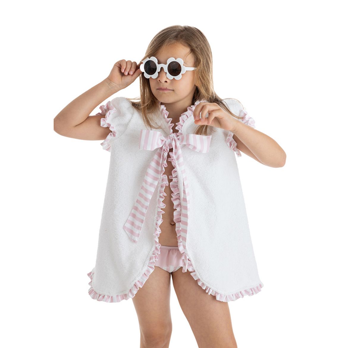 Picture of Meia Pata Girls Pink Stripe Towel Cover Up