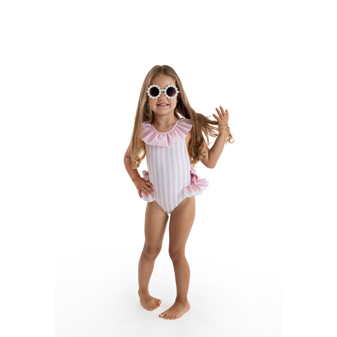 Picture of Meia Pata Girls Pink Stripe Salerno Swimsuit