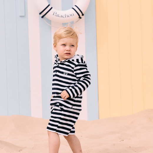 Picture of Patachou Boys Navy & White Striped Towelling Short Set