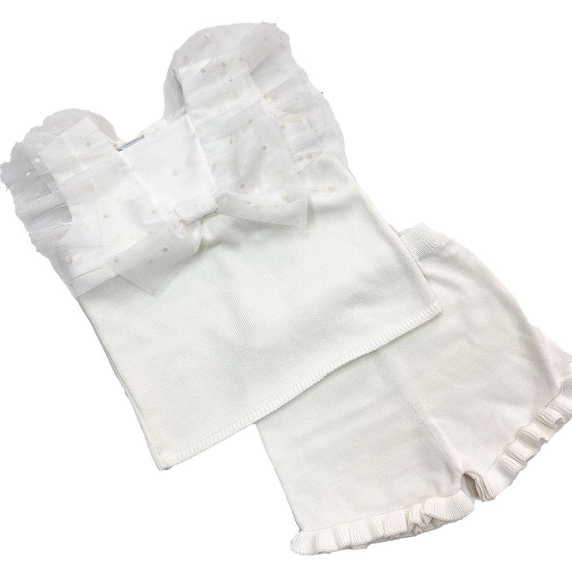Picture of Granlei Girls Cream Spotty Knitted Short Set