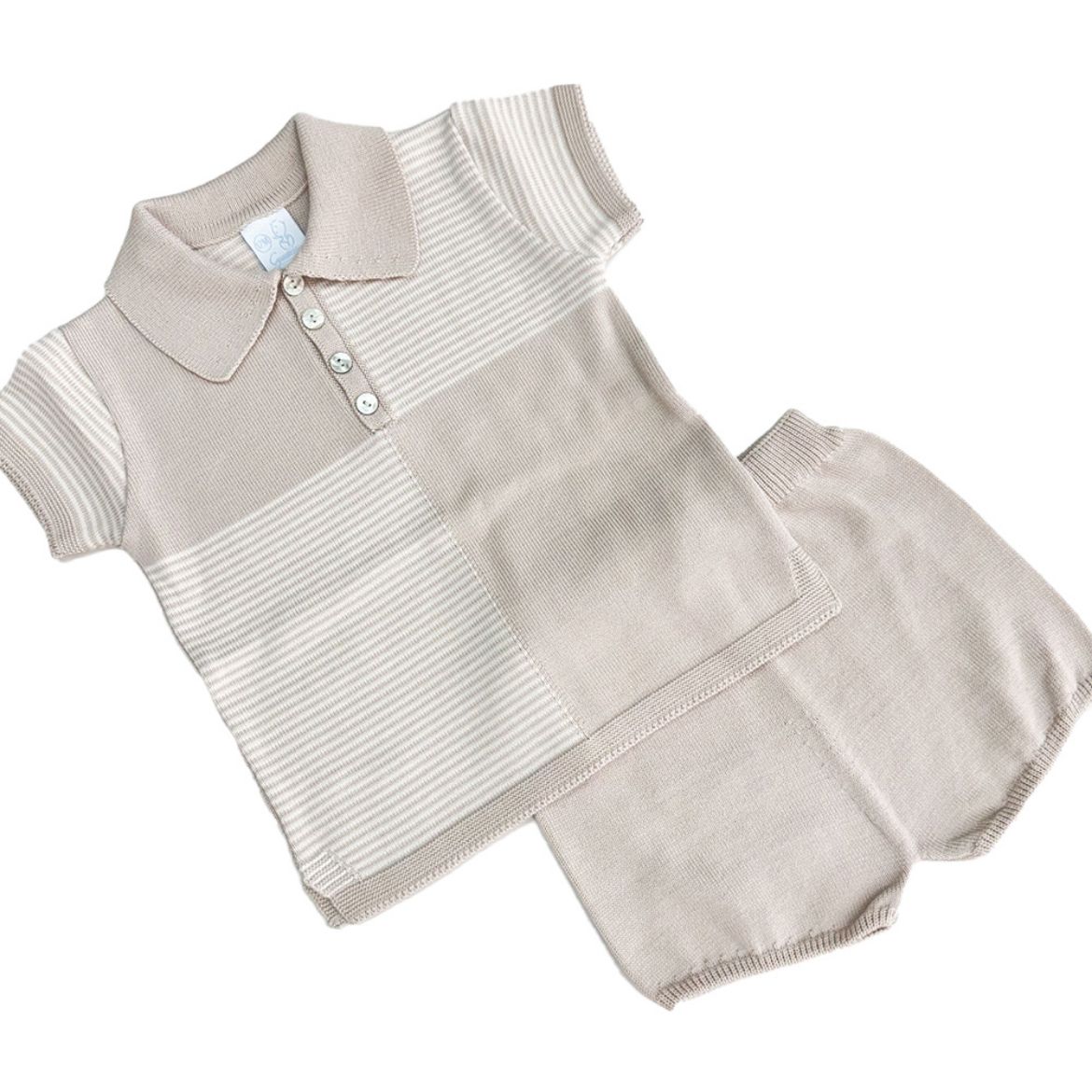 Picture of Granlei Boys Beige Striped Knitted Short Set