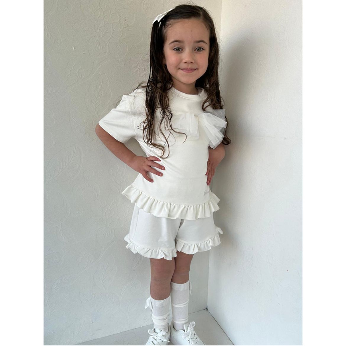 Picture of Bimbalo Girls Cream Bow Short Set