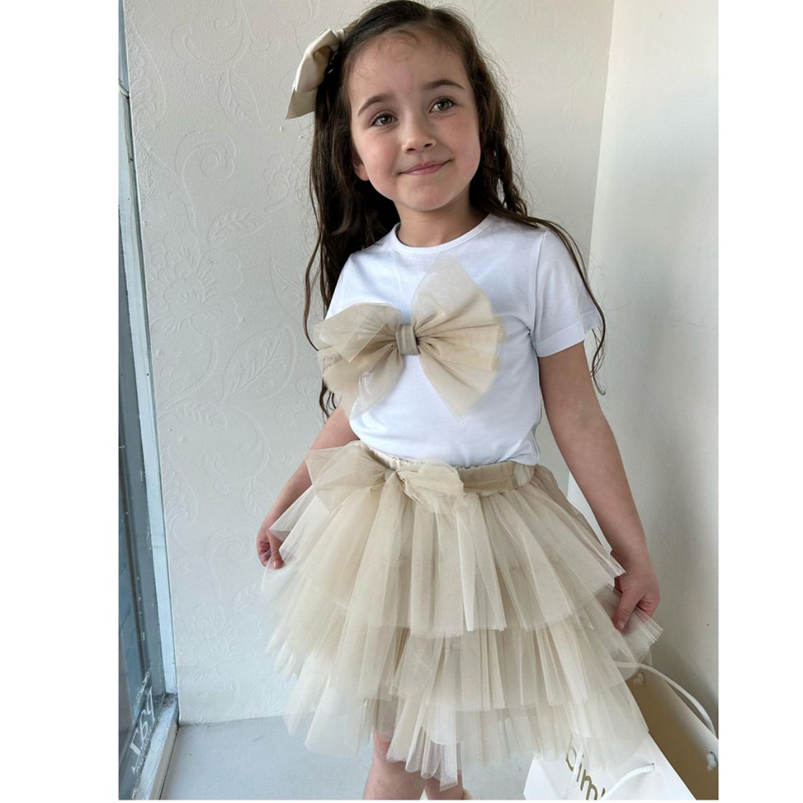 Picture of Bimbalo Girls Beige Top & Tulle Skirt Set