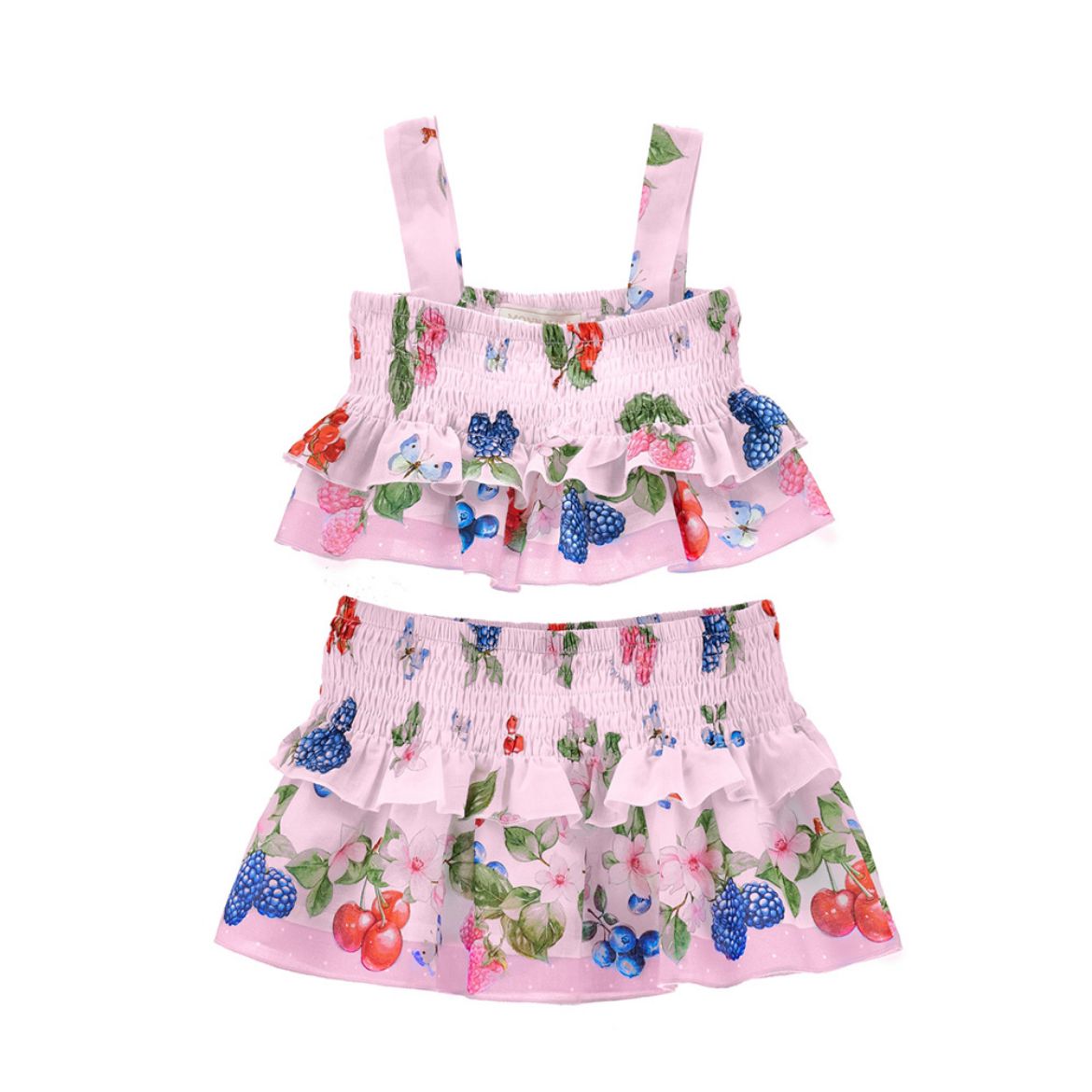 Picture of Monnalisa Pink Flower 2 Piece Top & Skirt Set