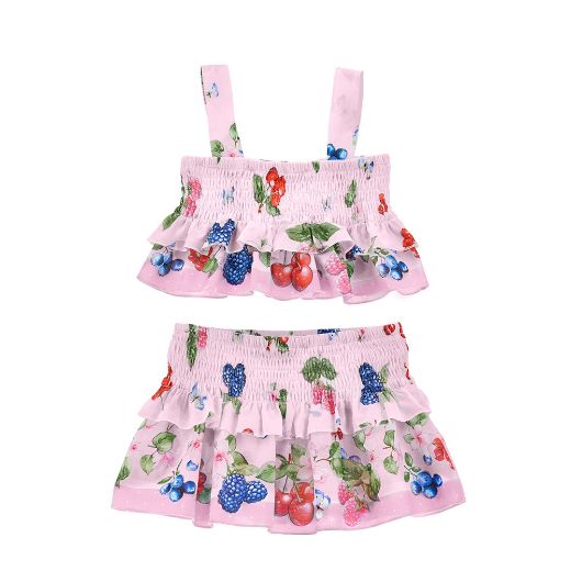 Picture of Monnalisa Pink Flower 2 Piece Top & Skirt Set