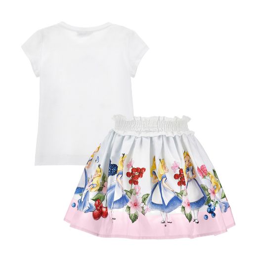 Picture of Monnalisa Girls White Top with Flowers & Alice Skirt Set