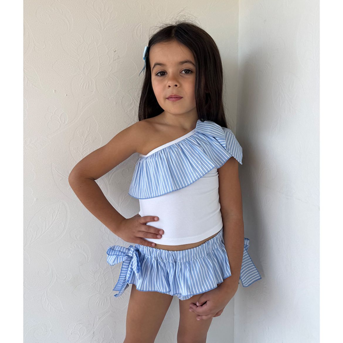 Picture of Phi Blue Stripe Top with Knicker Set