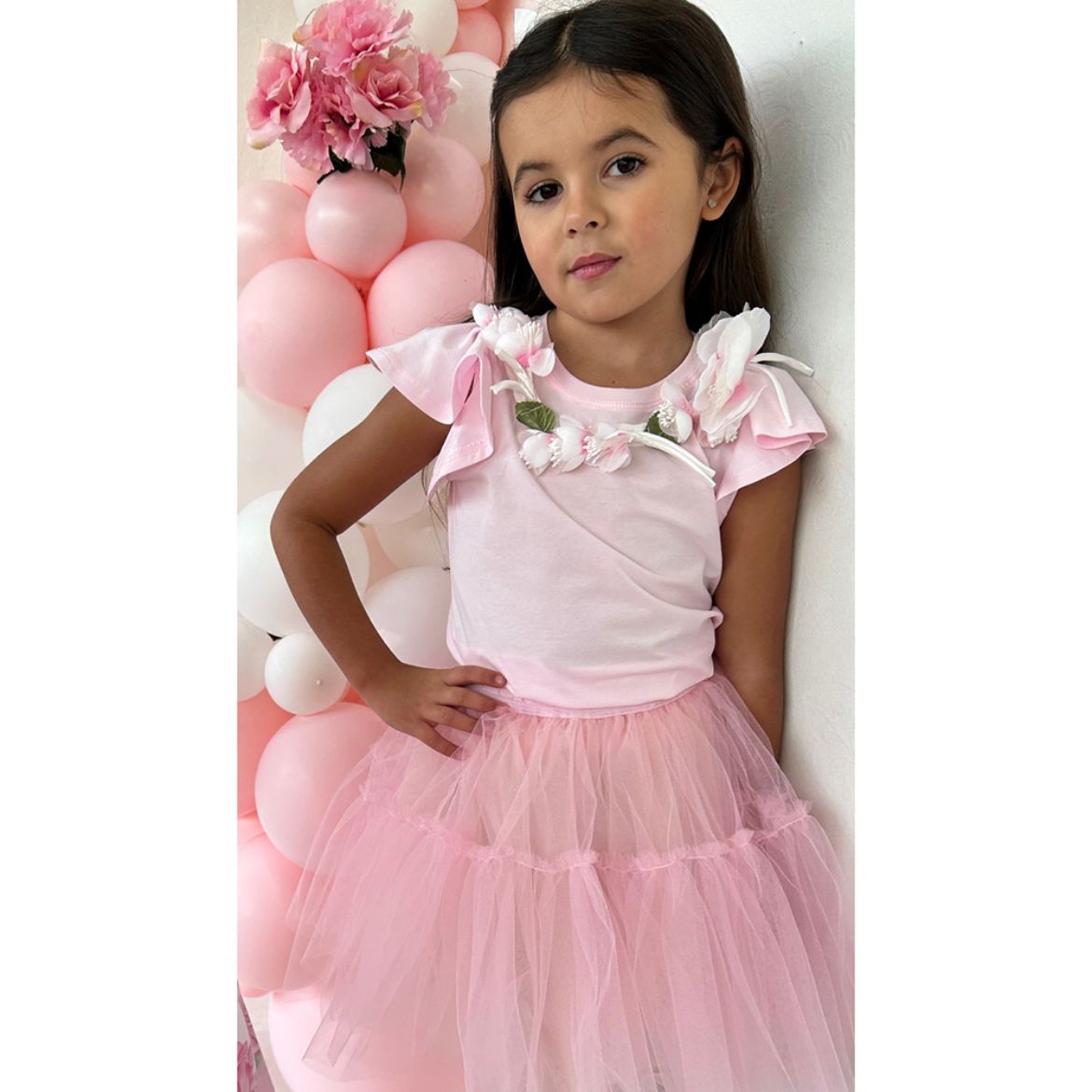 Picture of Monnalisa Pink Top with Flowers & Skort Set