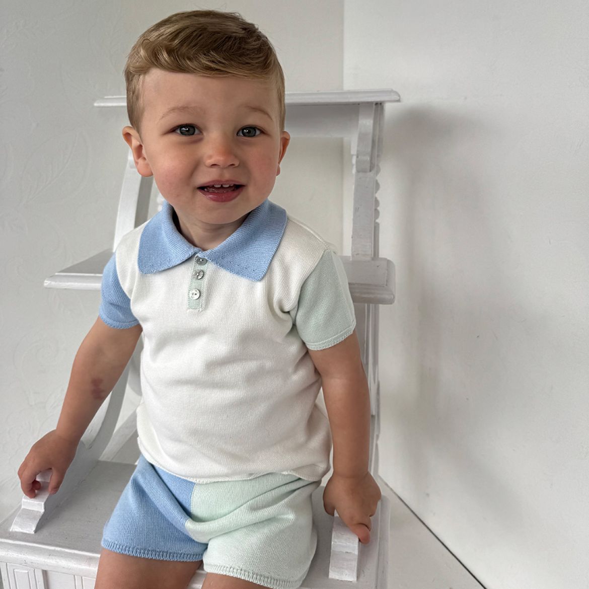 Picture of Granlei Boys Blue & Mint Green Knitted Short Set