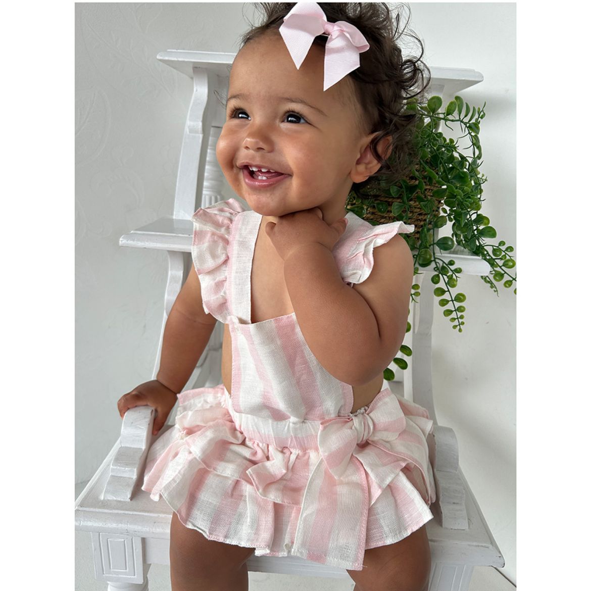 Picture of Puro Mimo Baby Girls Pink Stripe Romper