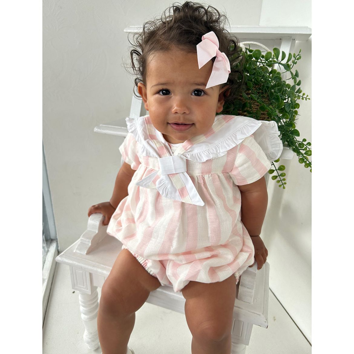 Picture of Puro Mimo Baby Girls Pink Stripe With Collar Romper
