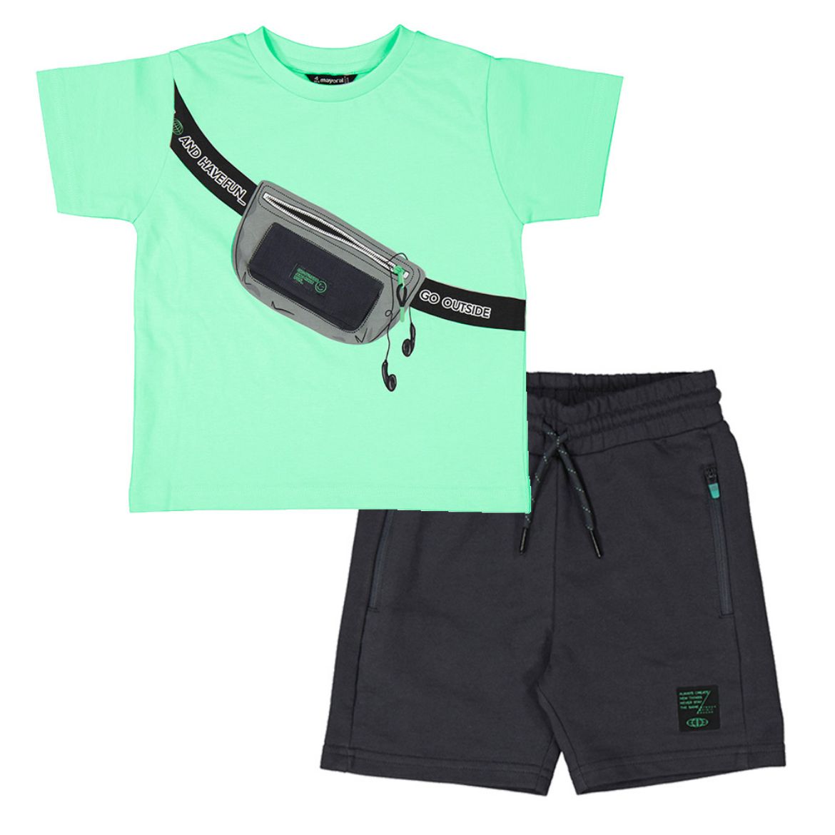 Picture of Mayoral Boys Mint Green Top & Grey Shorts