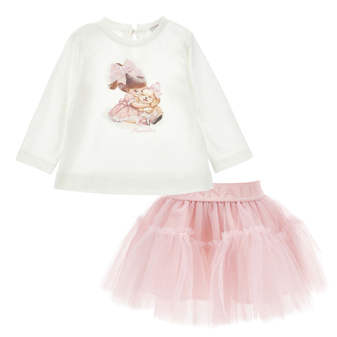 Picture of Monnalisa Baby Pink Girl Top & Tulle Skirt Set