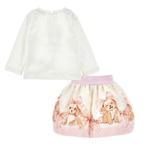 Picture of Monnalisa Baby Pink Puppy Top & Skirt Set