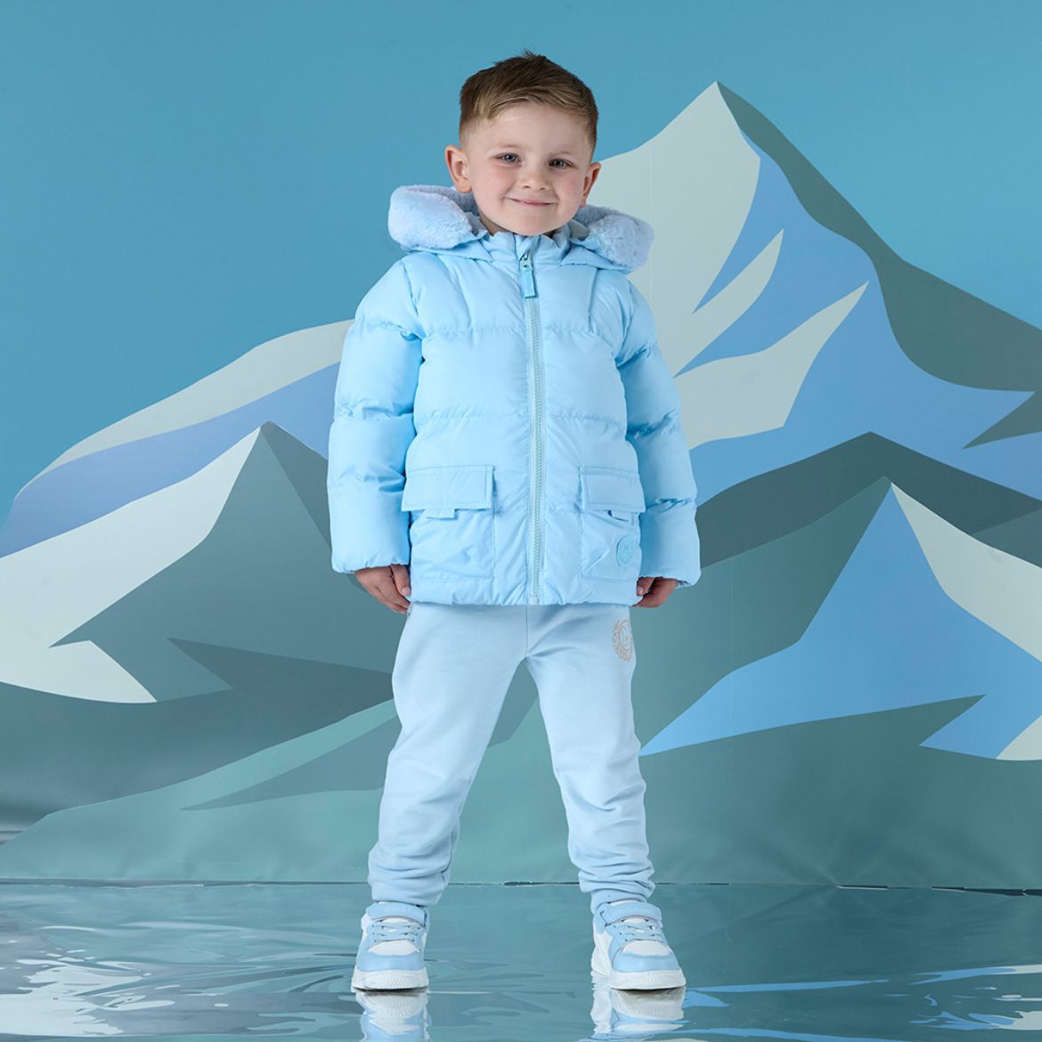 Picture of Mitch & Son Jack Sky Blue Fur Trimmed Padded Jacket