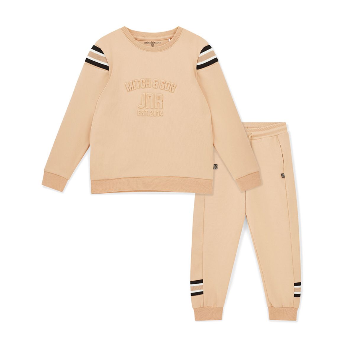 Picture of Mitch & Son Luis Beige Embossed Crew Neck Tracksuit