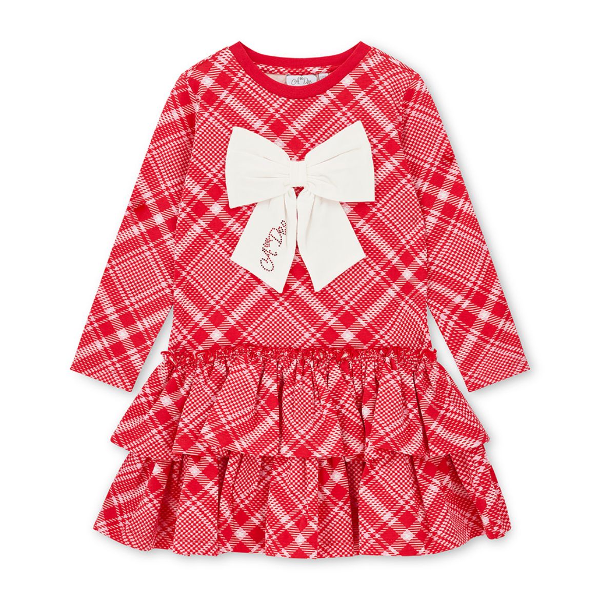Picture of A Dee Liberty Red Check Triple Frill Dress With Bow Detail