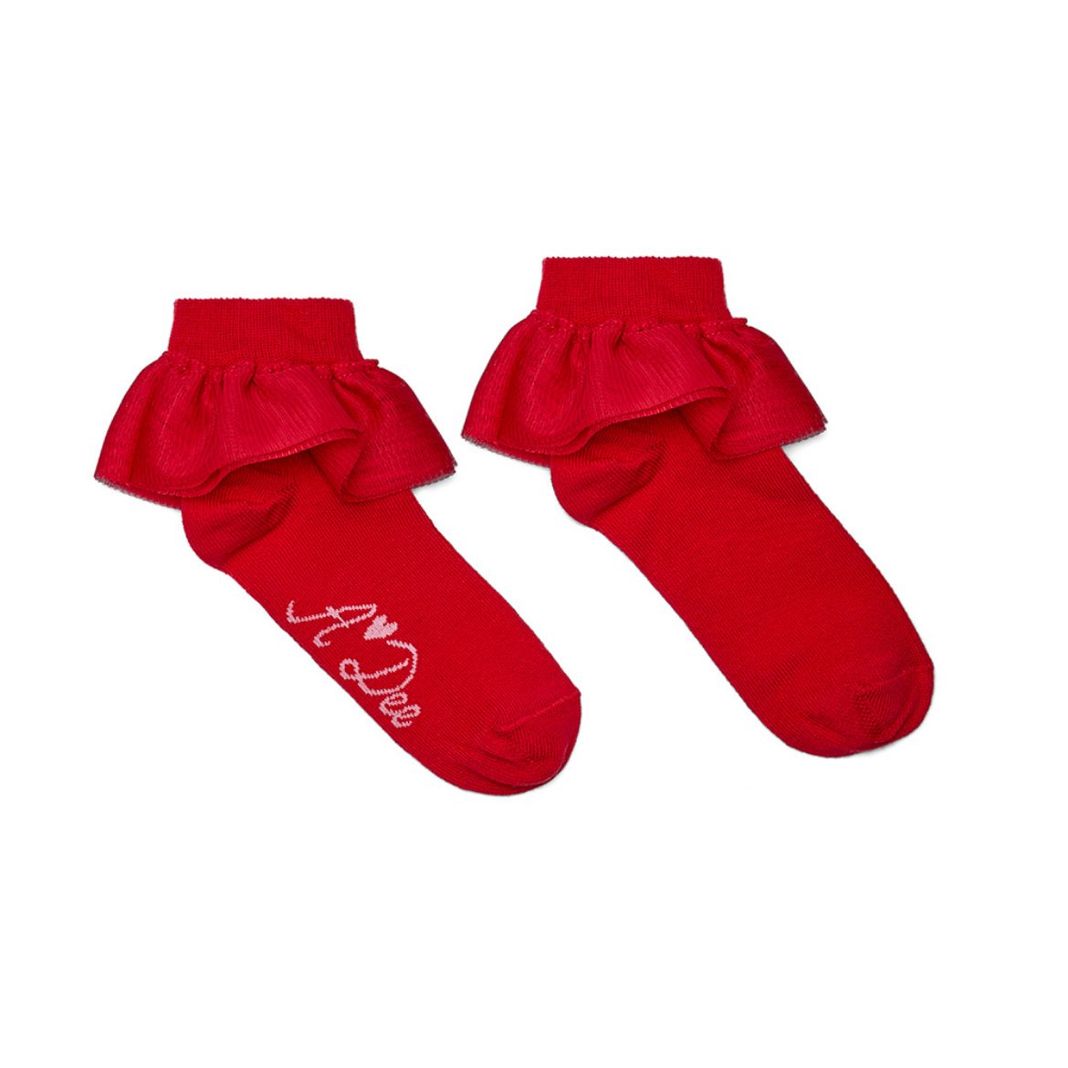 Picture of A Dee Loulou Red Frill Ankle Sock