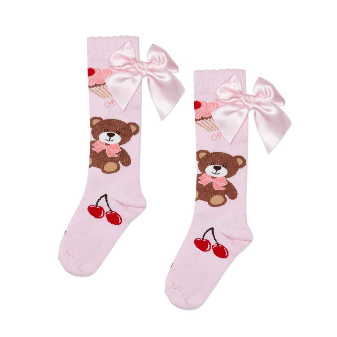 Picture of A Dee Leah Pink Bear Print Bow Knee Socks