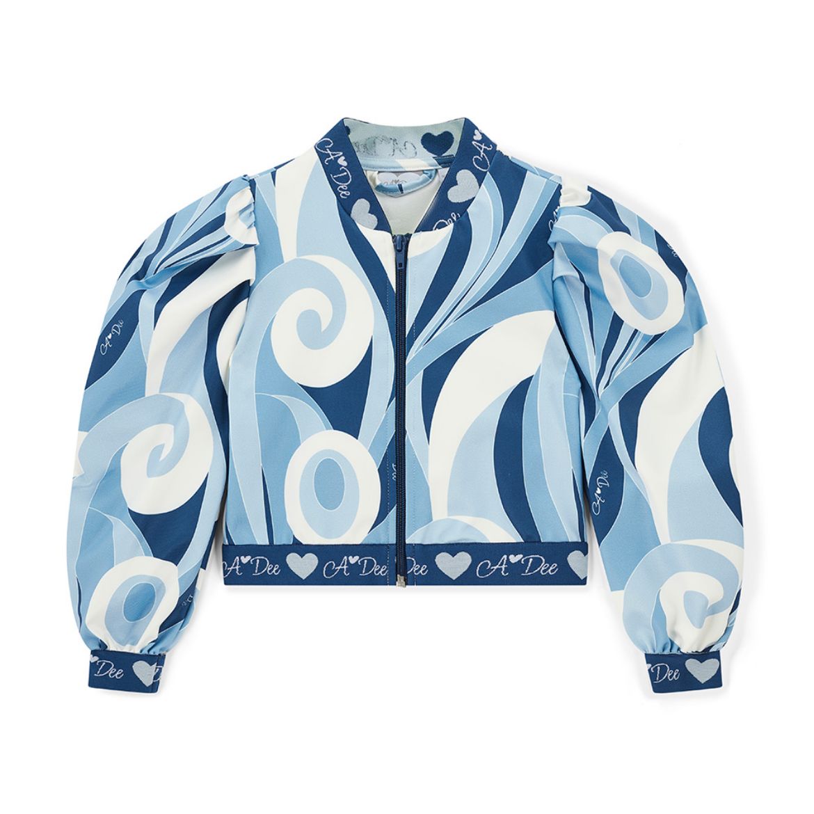 Picture of A Dee Lizzy Blue Swirl Print Bomber Jacket