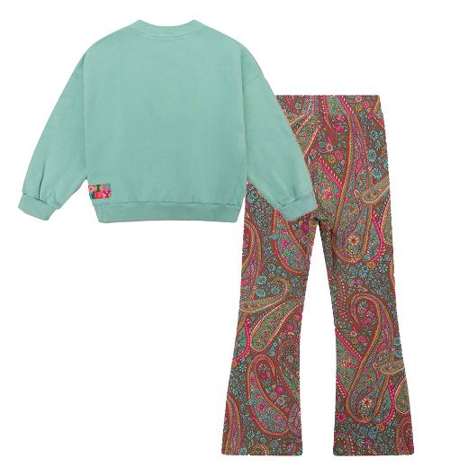 Picture of Oilily Girls Hoki Mint Jumper & Peace Printed Pant Set 