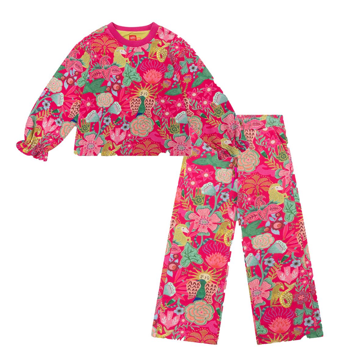 Picture of Oilily Girls Pink Printed Hoossel Jumper & Prom Trousers Set
