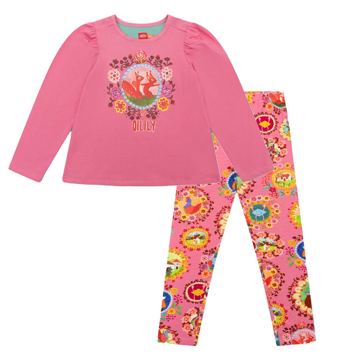 Picture of Oilily Girls Pink Triangle Top & Peppy Printed Leggings Set 