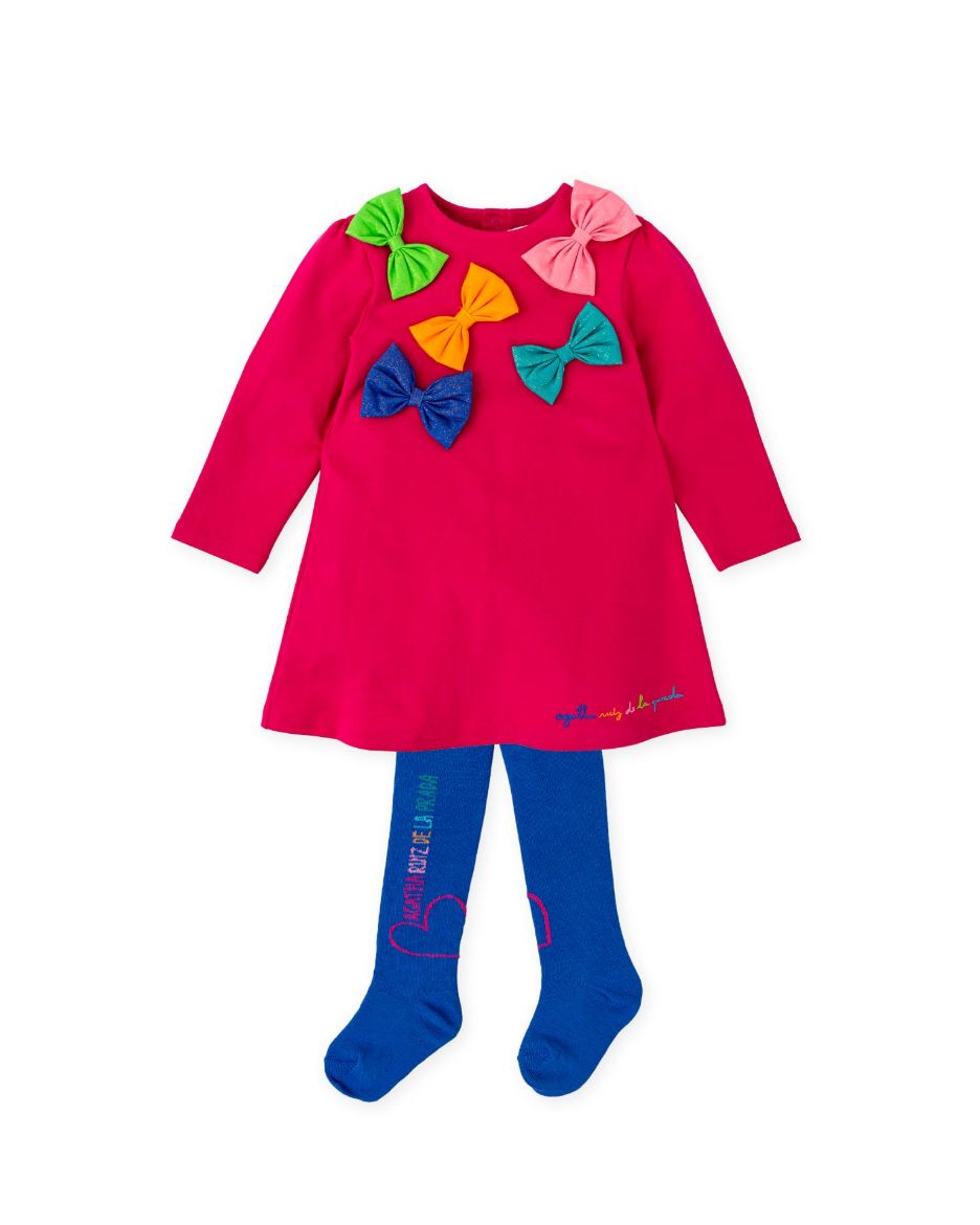 Picture of Agatha Ruiz De La Prada Pink Bow Dress with Tights