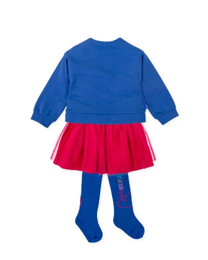 Picture of Agatha Ruiz De La Prada Blue Bow Jumper & Pink Skirt Set with Tights