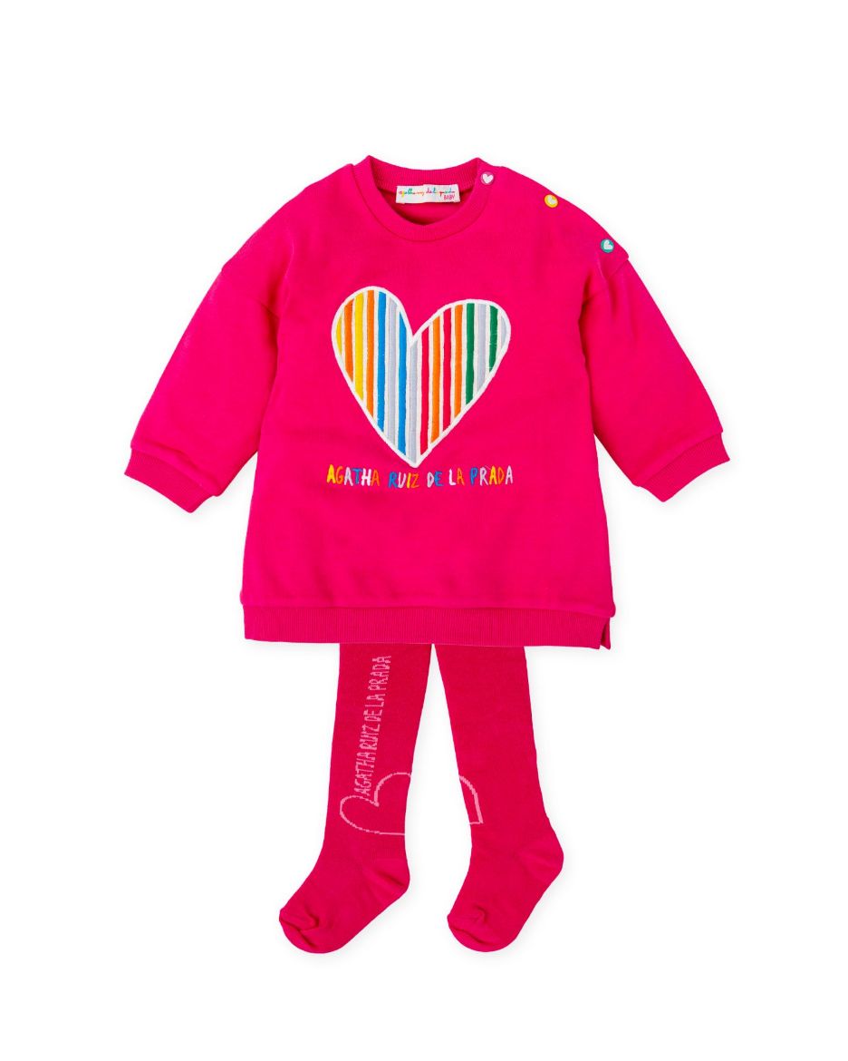 Picture of Agatha Ruiz De La Prada Pink Dress with Stripe Heart & Tights