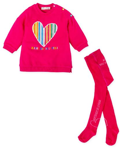 Picture of Agatha Ruiz De La Prada Pink Dress with Stripe Heart & Tights