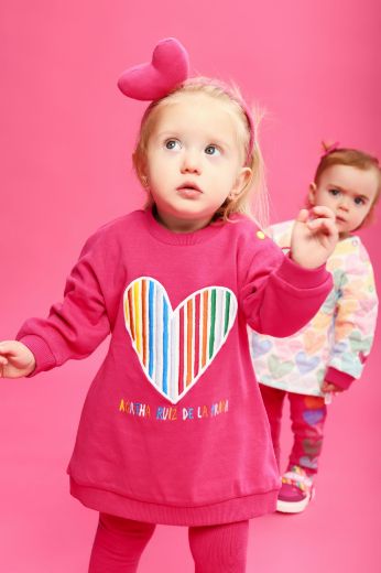 Picture of Agatha Ruiz De La Prada Pink Dress with Stripe Heart & Tights