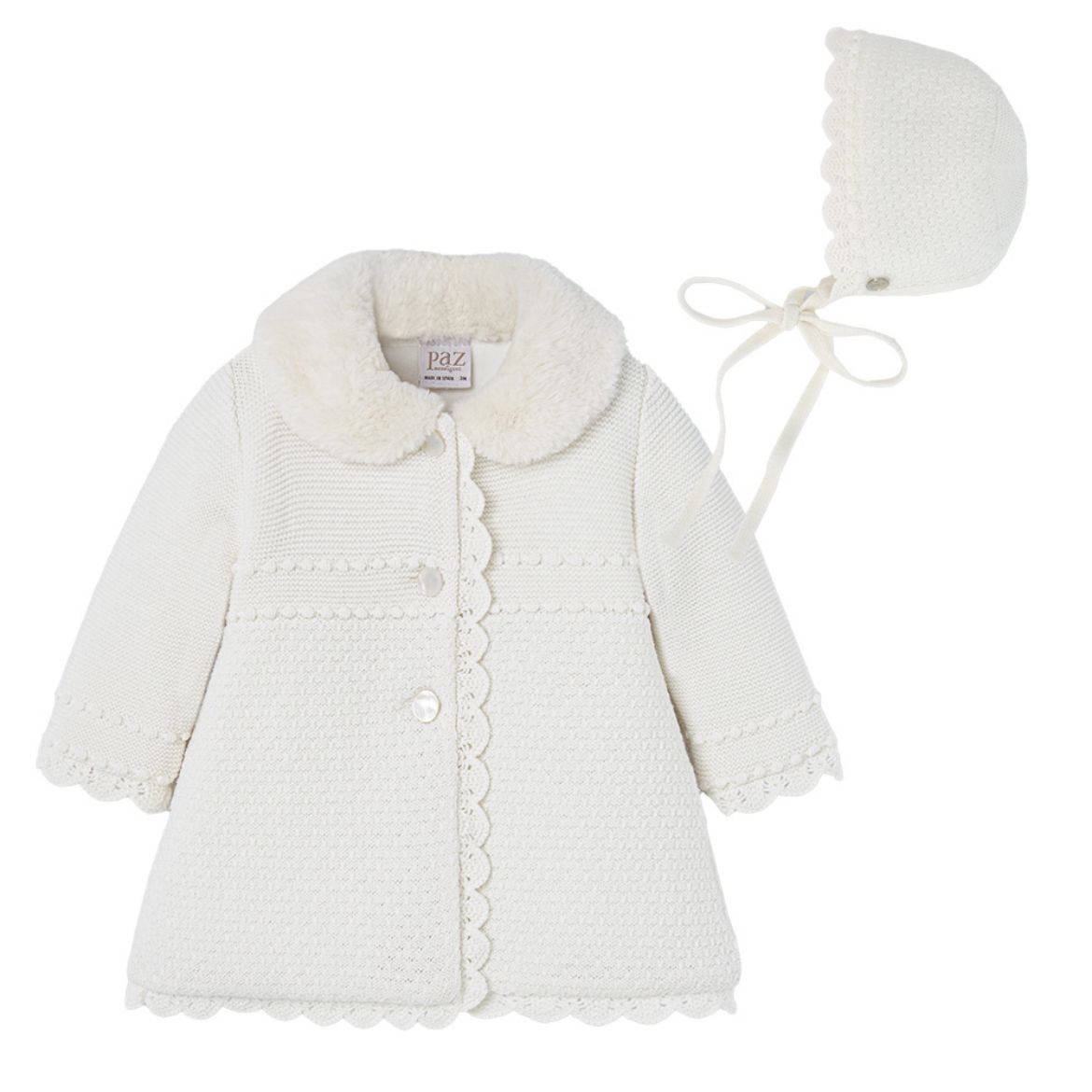 Picture of Paz Rodriguez Cream Knitted Coat with Bonnet