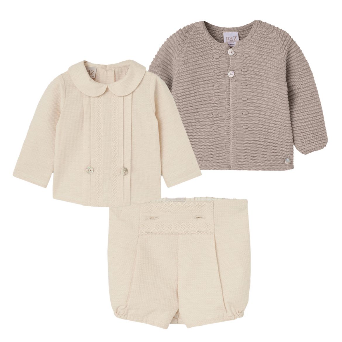 Picture of Paz Rodriguez Cream Knitted 3 Piece Short Set