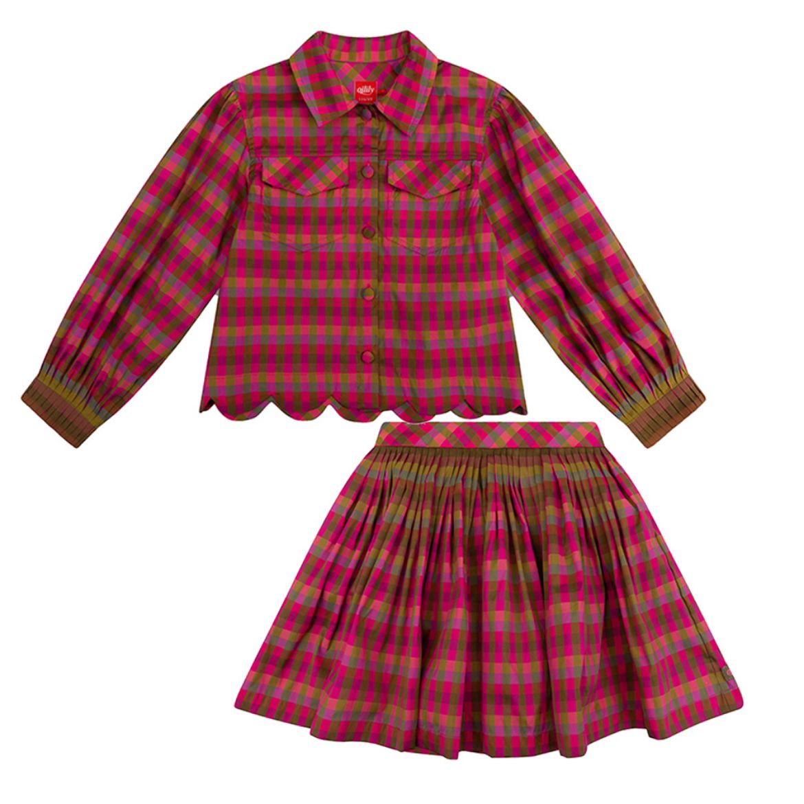 Picture of Oilily Girls Barony Shirt & Solo Pink Checked Skirt Set