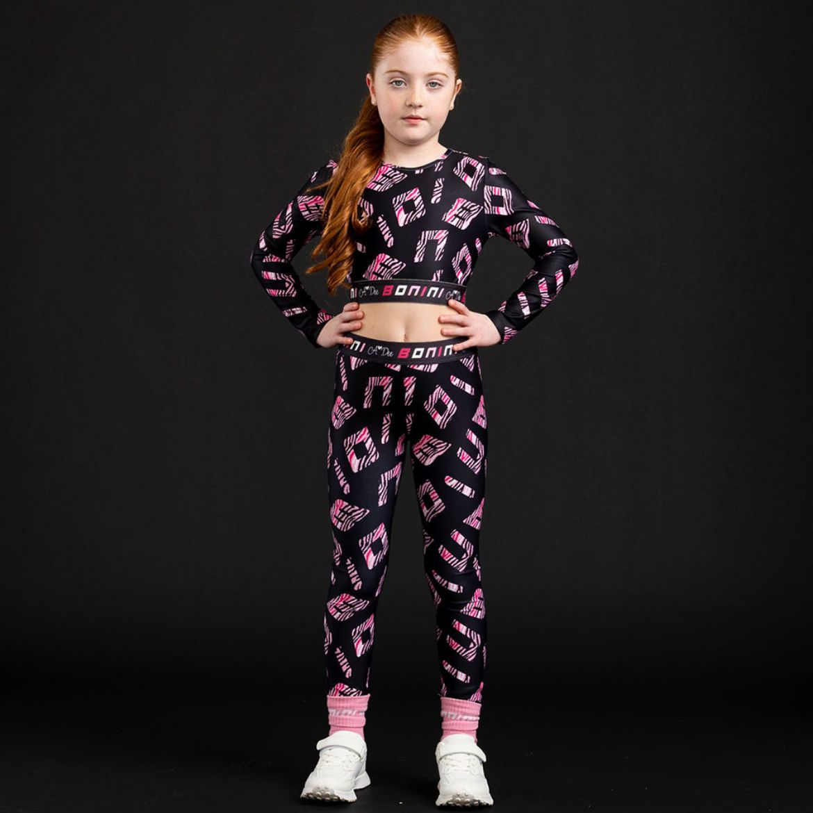 Picture of Bonini Power/Inspire Black Long Sleeve Sport Top And Tape Waistband Legging Set
