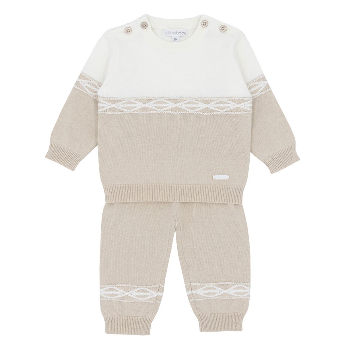 Picture of Blues Baby Boys Beige & Cream Knitted 2 Piece Suit