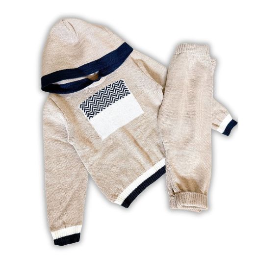 Picture of Bimbalo Boys Beige Knit Hooded Tracksuit