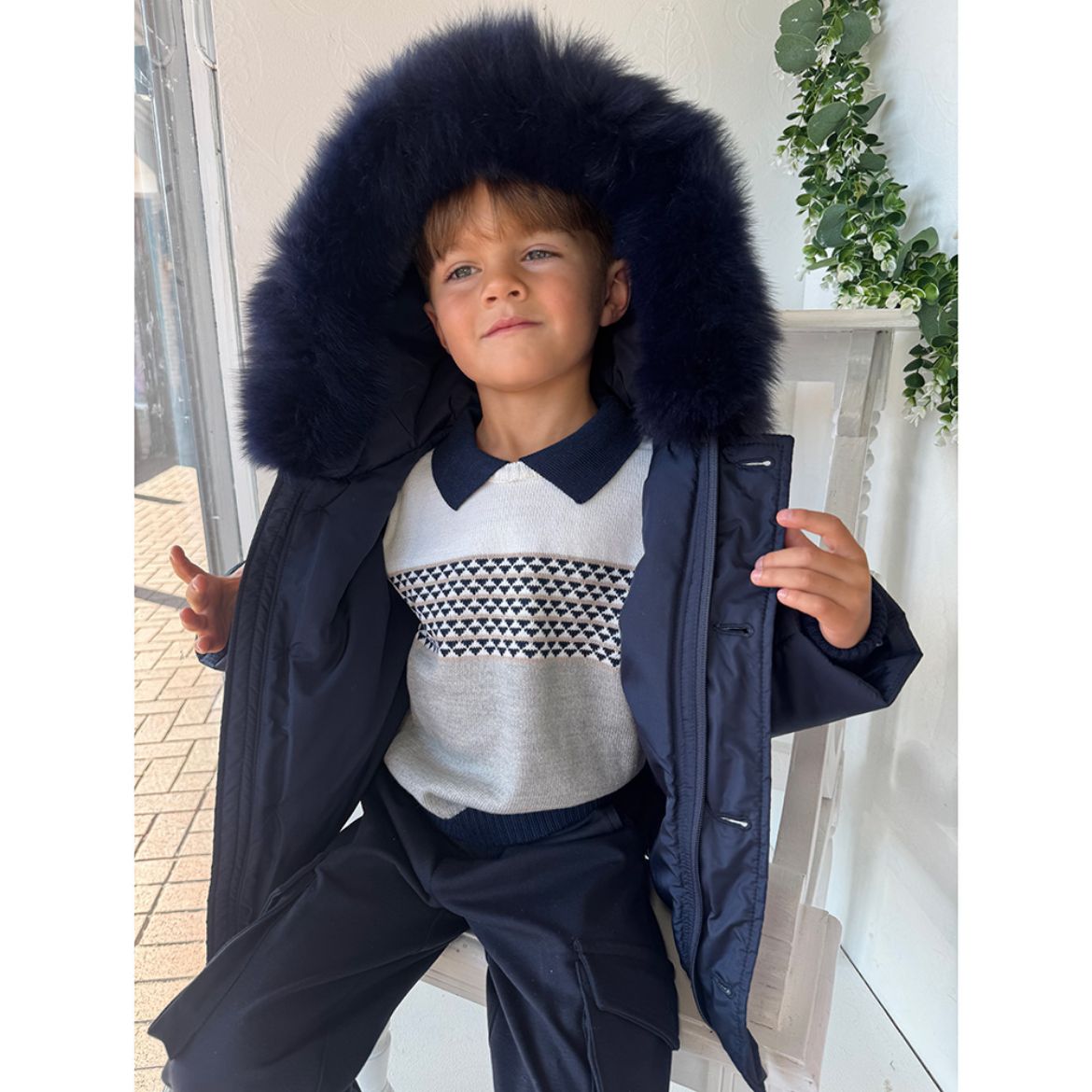 Picture of Bimbalo Boys Blue Knitted Top & Pants Suit
