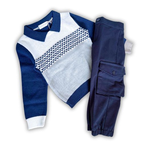 Picture of Bimbalo Boys Blue Knitted Top & Pants Suit