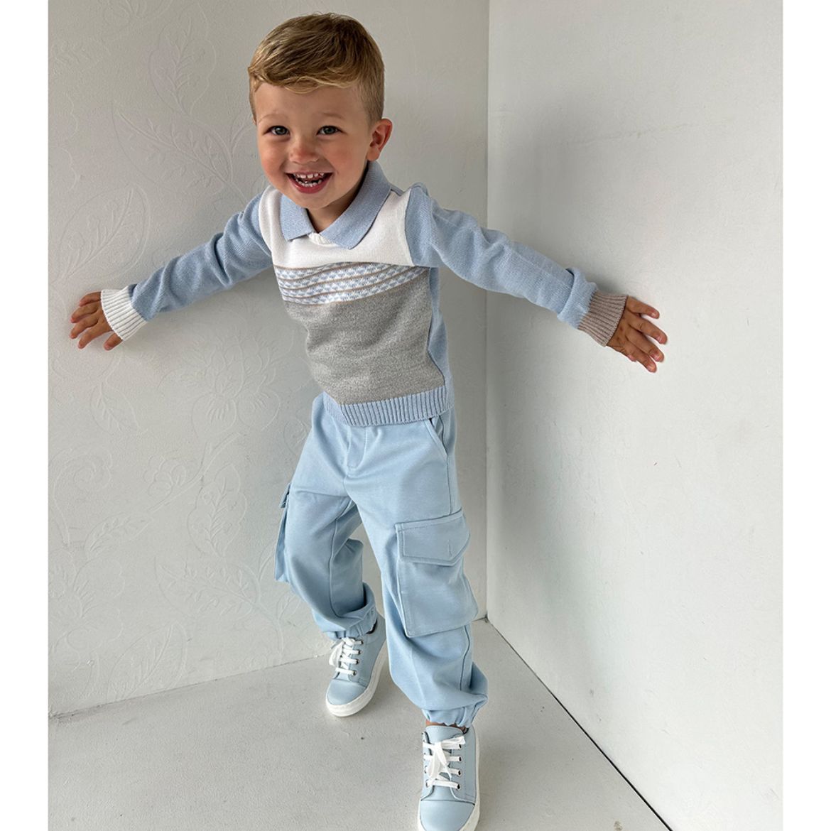 Picture of Bimbalo Boys Blue Knitted Top & Pants Set