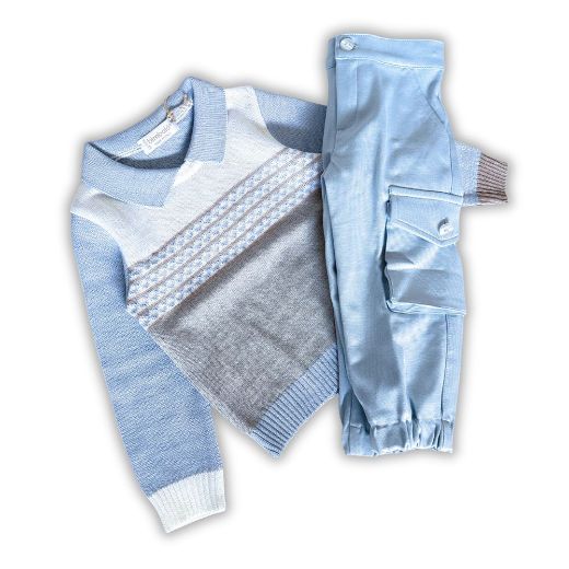 Picture of Bimbalo Boys Blue Knitted Top & Pants Set