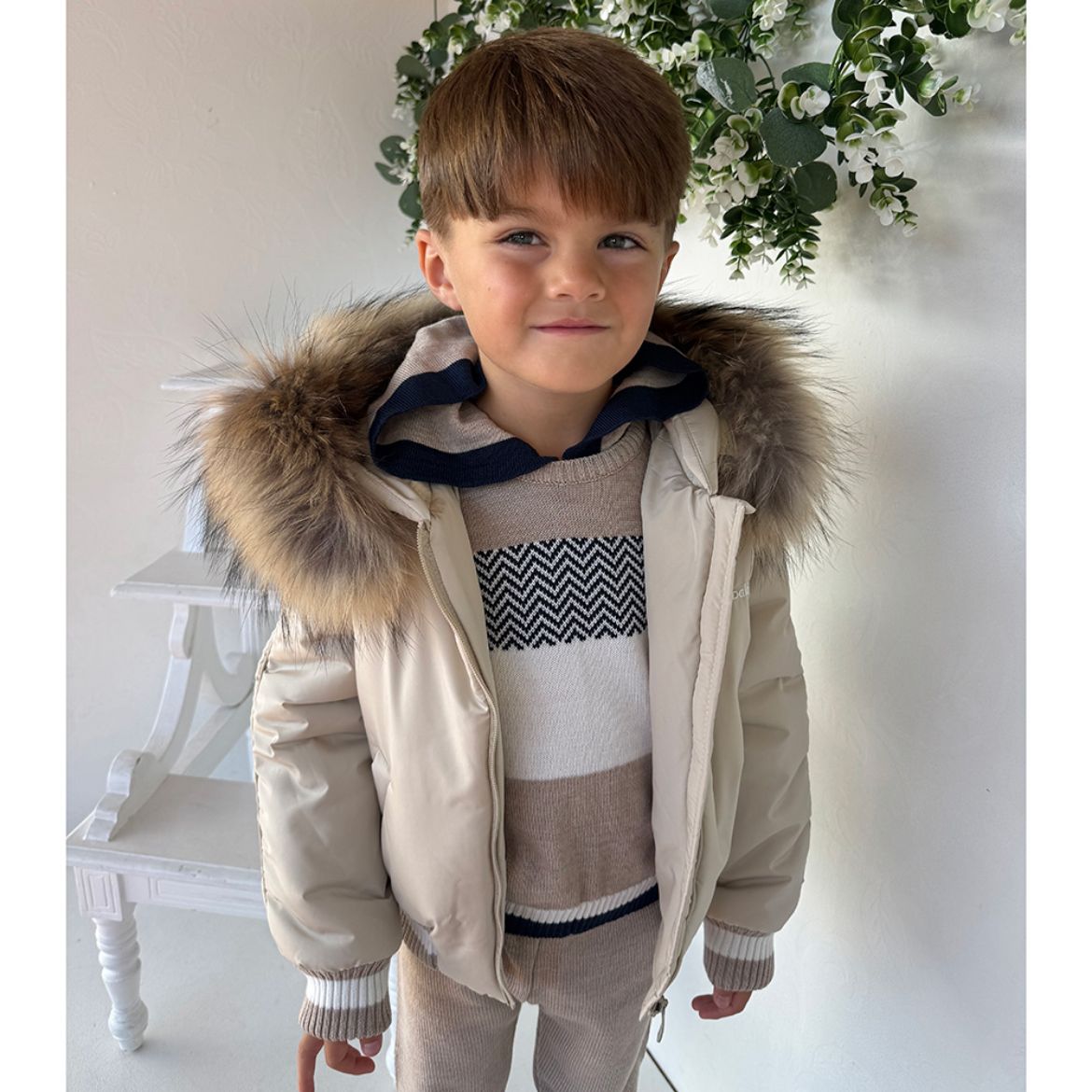 Picture of Bimbalo Boys Beige Jacket with Fur Hood
